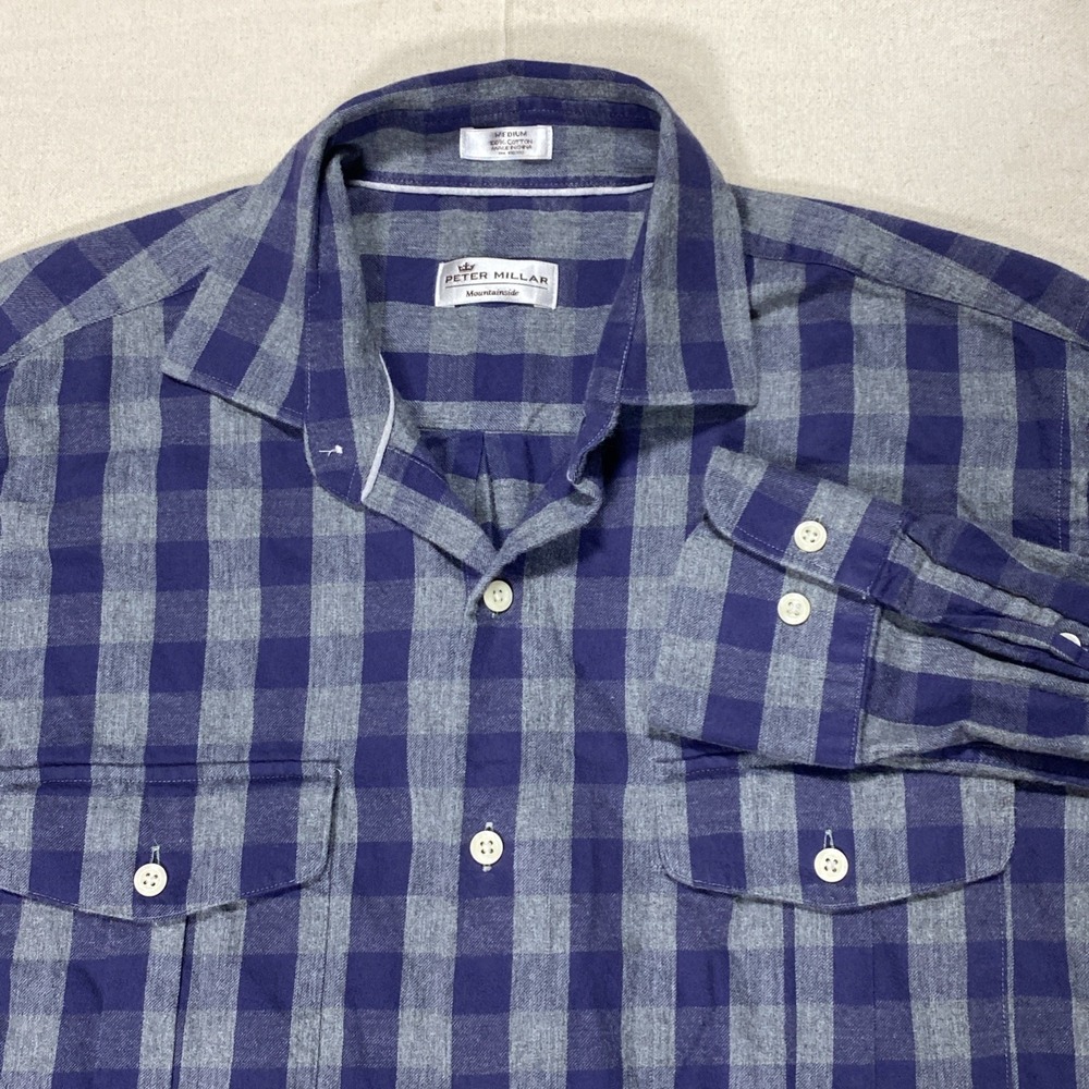 Peter Millar Mountainside Flannel Shirt Medium Purple Plaid Button Preppy Crown
